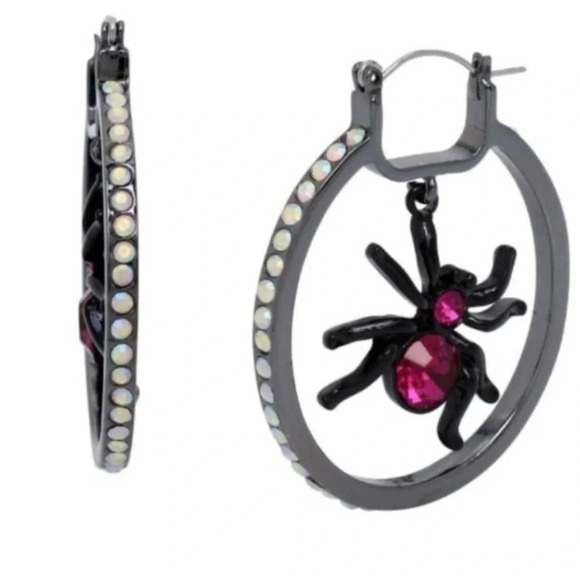 BETSEY JOHNSON Halloween Orbital Spiders Crystal-Studded Hoop Earrings NEW NWT - Picture 9 of 11